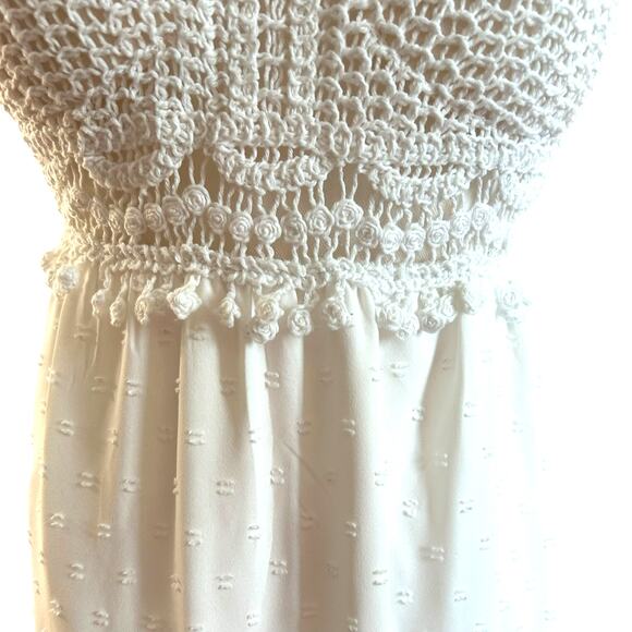 Crochet Midi Baby Doll Halter Dress Y2K Fairy White Shein Textured Tiered SZ SM - Picture 4 of 12